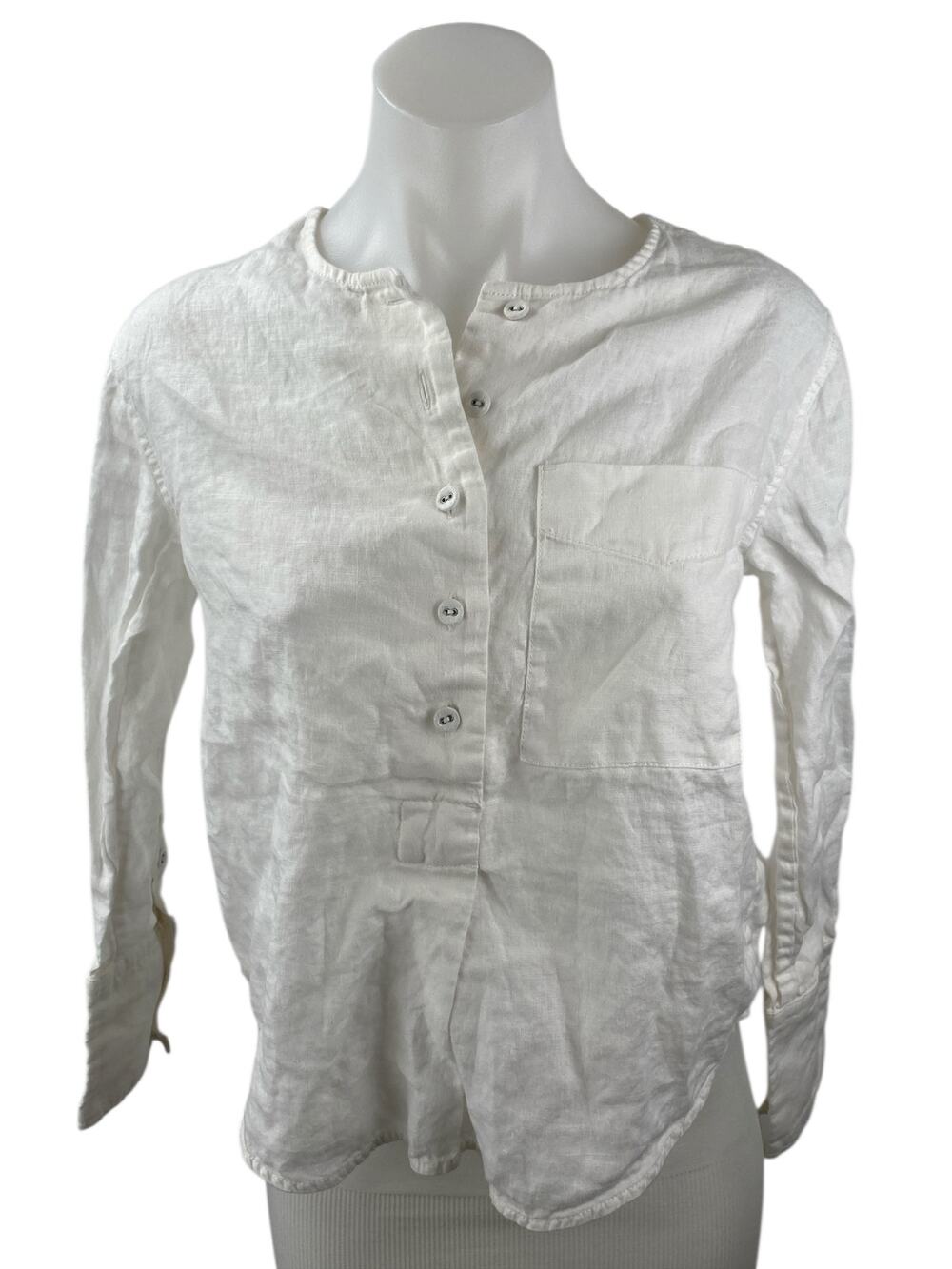Everlane 100% Linen Womens White Button Pockets Long Sleeve Shirt Top Size XXS